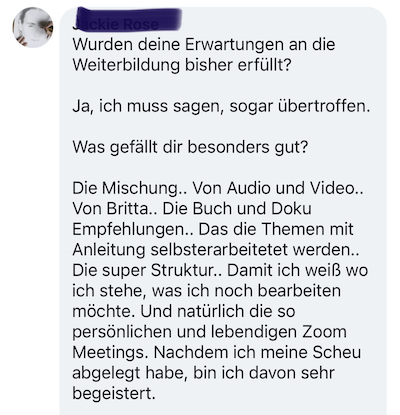 Feedback zu Britta Kunzes Ausbildungen